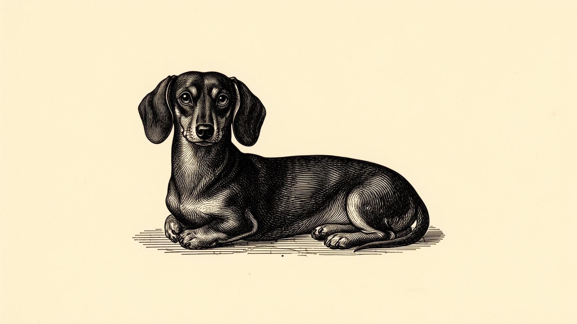 Vintage engraving of a small dog in loaf position
